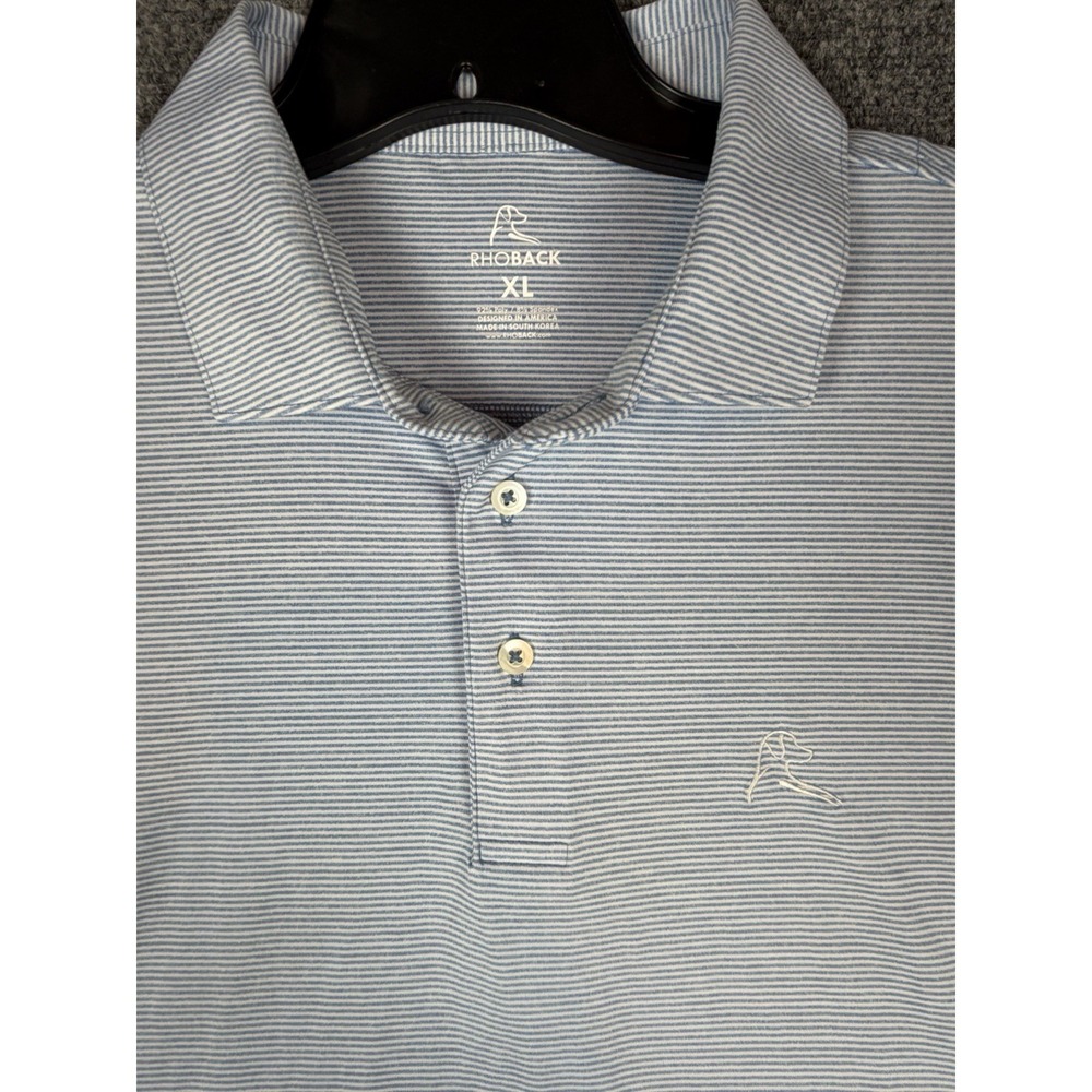 Rhoback The Bluebonnet Performance Polo Shirt Large XL Blue Striped PP0035